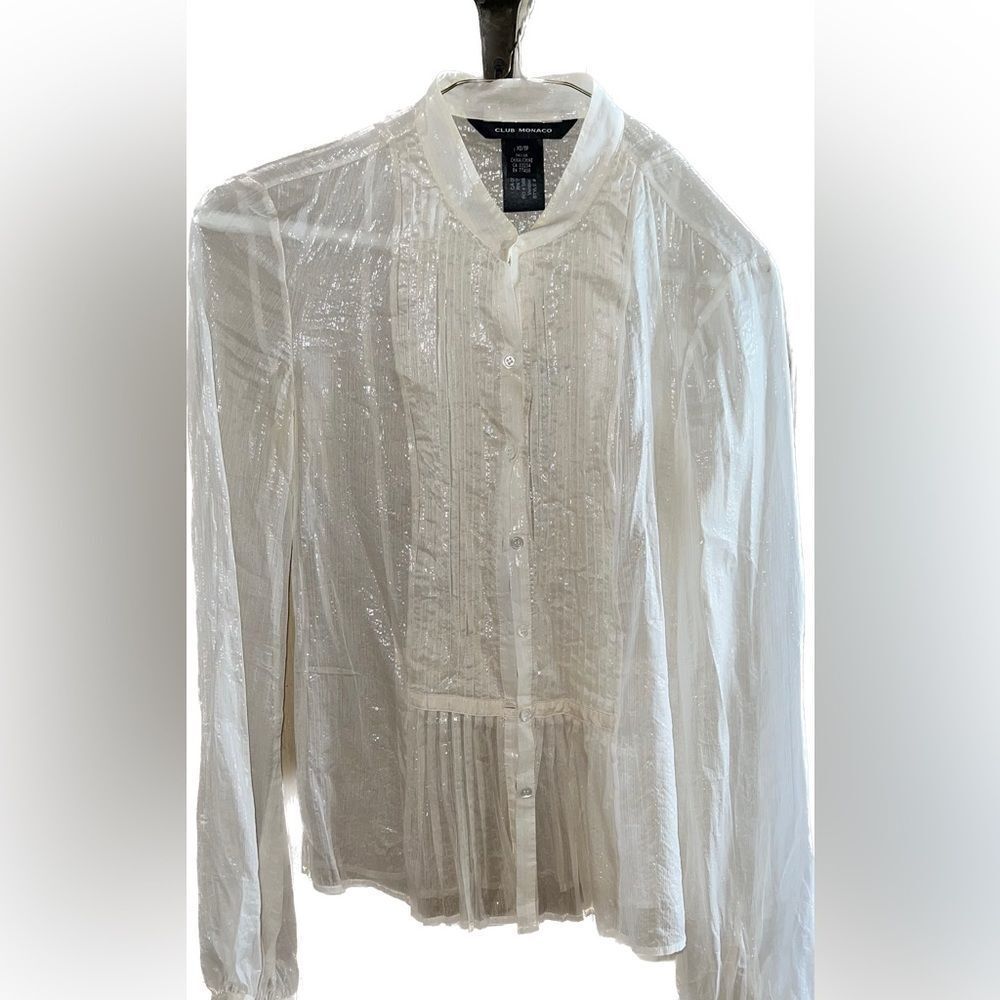 Club monaco festive sheer silk blouse, ruffles, worn 1x to party! - Picture 1 of 7